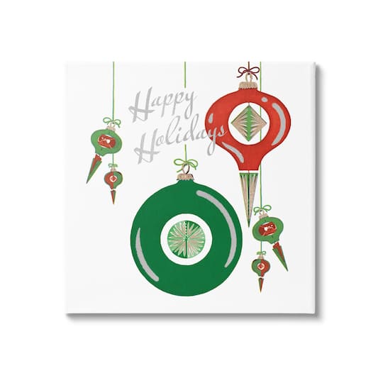 Stupell Industries Seasonal Happy Holidays Ornaments Canvas Wall Art